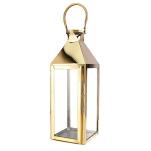 <b>Brass</b> Rectangular <b>Lantern</b> with Glass Panels and Handle for Home Decoration - Product Image 5