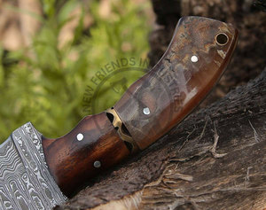 Couteau de chasse Tracker en acier Damas fait main, neuf, avec manche en bois et cor de cerf, lame pleine longueur de 6 pouces, couteau de camping - Product Image 3