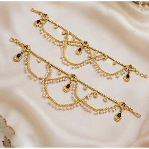 Tobillera chapada en oro con perlas Kundan y diamantes de platino - 13114887PGR - Product Image 1
