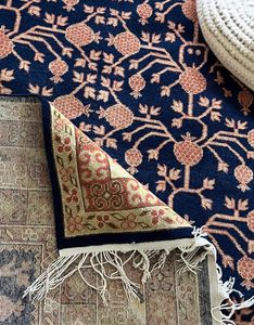 พรมขนสัตว์ถักมือสีน้ำเงินกรมท่าลายต้นไม้แห่งชีวิตสไตล์โอเรียนทอลสำหรับห้องโถงและห้องนั่งเล่น - Product Image 3