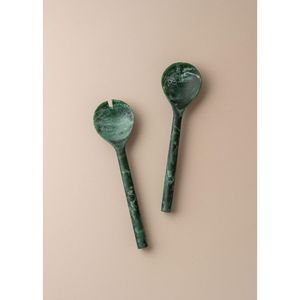 Luxury Emerald Marble Finish Resin Salad <b>Serving</b> <b>Spoon</b> and Fork Set Premium Resin Tableware for Modern Dining Service - Product Image 1