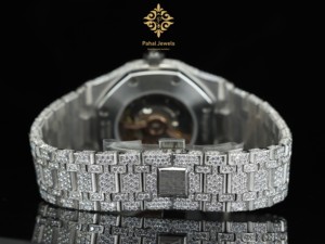 นาฬิกาข้อมือเพชรหรูสำหรับผู้ชาย Pahal Jewels ตัวเรือนสแตนเลสทรง Tonneau ขนาด 40 มม. ระบบอัตโนมัติ แสดงวันที่ สายแบบพับได้ - Product Image 4