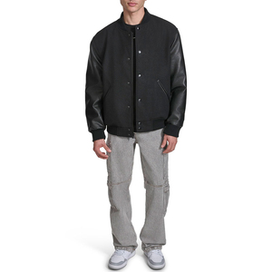 Best Supplier Casual High Quality Stretch Wool Varsity <b>Men's</b> Clothing Embroidery Letter Bomber <b>Jacket</b> Pu <b>Leather</b> Sleeve - Product Image 2