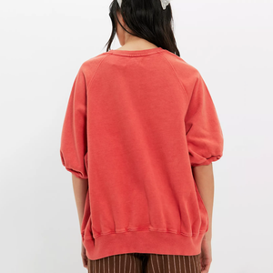 Sudadera de algodón para mujer, talla grande, con cuello redondo, manga globo y bordado frontal, venta al por mayor de fábrica. - Product Image 2