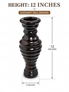 Black Ribbed <b>Ceramic</b> <b>Vase</b> Tall Flower Vessel Decorative Bud <b>vase</b> for Bedroom Living Room Table Decor - Product Image 6