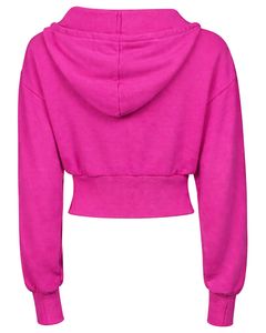 Womens Hot Pink <b>Cropped</b> <b>Zip</b> <b>Up</b> Hoodie Slim Fit Long Sleeve Casual Streetwear Cotton Fleece Sweatshirt Custom Logo ODM Factory - Product Image 2