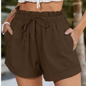 Shorts Casuales de Verano para Mujer, Cintura Alta, Elásticos, Transpirables, Corte Holgado, Color Sólido, Últimos Modelos de Moda para Gimnasio - Product Image 3