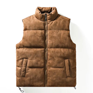 Chaleco Acolchado Marrón para Hombre, Cuello Alto, Cierre de Cremallera, Chaleco de Invierno Acolchado, Ropa Exterior Informal con Bolsillos, Chalecos de Gamuza para Hombre - Product Image 3
