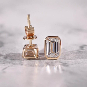Luxury Moissanite Emerald Cut <b>Stud</b> <b>Earrings</b> 925 <b>Silver</b> Rhodium Plated Bezel <b>Set</b> Fine Jewelry Gift For Women Elegant Sparkle - Product Image 5