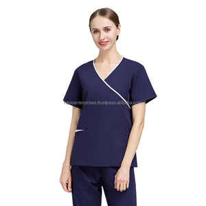 Factory Wholesale Customizable Polyester Spandex Summer Short Sleeve Contrast Neckline Wrap Hospital Uniforms Nurse <b>Scrub</b> <b>Sets</b> - Product Image 6