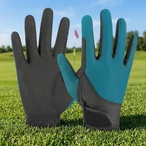 Gants de golf en cuir PU bleu sarcelle et noir avec paume antidérapante, gants de sport unisexes pour l'extérieur, fermeture à boucle et crochets - Product Image 5