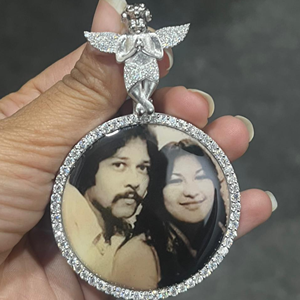 Luxury 925 Silver Angel Pendant Necklace With Crystal Rhinestone <b>Frame</b> Photo Charm Unisex Christian Gift - Product Image 5
