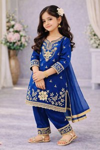 Ensemble Salwar Kameez en soie brodée avec bordure dorée, vêtements traditionnels indiens et pakistanais pour femmes, pour mariage, fête, hiver - Product Image 3