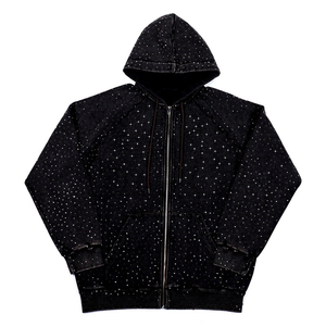 Ensemble de survêtement d'hiver à capuche avec strass, deux pièces, veste zippée et pantalon assorti, motif uni, décontracté - Product Image 3