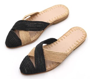 Handmade Black Raffia <b>Slippers</b>, Women's Summer Sandals - Product Image 1
