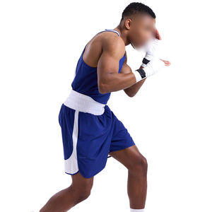 Tenues de boxe blanches et bleues de qualité supérieure avec logo personnalisé, service OEM entièrement personnalisé pour l'entraînement et le combat - Product Image 3