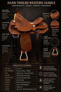 Silla de Montar Western de Cuero Genuino Premium para Doma Clásica, con Tallado Floral a Mano en Madera, para Ranch, Senderismo y Equitación de Placer OEM - Product Image 6