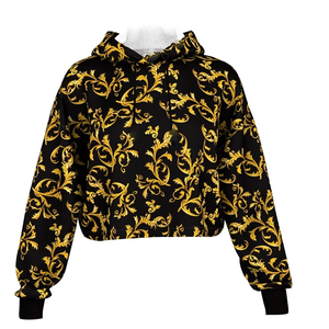 เสื้อฮู้ดครอปผู้หญิงไซส์ใหญ่ลายดอกไม้ ขายส่ง OEM สำหรับฤดูใบไม้ร่วง/ฤดูหนาว ระบายอากาศได้ดี แห้งเร็ว ผลิตจากผ้าฝ้ายผสมโพลีเอสเตอร์ แบบสั้น - Product Image 1
