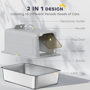 Lettiera per Gatti 2 in 1 XL in Acciaio Inox Grigio con Funzioni di Facile Pulizia, Coperchio Rimovibile, Paletta e Sacchetti Filtranti per Gatti di Piccola e Grande Taglia - Product Image 6
