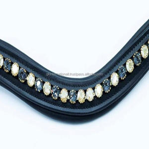 Équipement équestre Premium Quality Vegetable Drum Dyed Leather Horse brow band avec cristaux décoratifs diamante bling chain - Product Image 2
