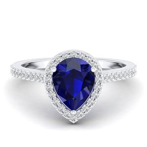 Bague REYES au design tendance en or massif 14 carats avec saphir bleu taille poire 2 carats, bijoux de luxe en moissanite certifiée GRA, cadeaux - Product Image 1