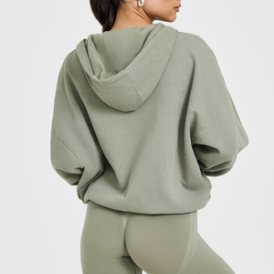 Wholesale Custom Blank Women's <b>Zip</b> up <b>Hoodie</b> Custom Logo Puff Print Oversize Zipper Ribbed Cuffs <b>Hoodie</b> With Kangaroo <b>Pockets</b> - Product Image 3