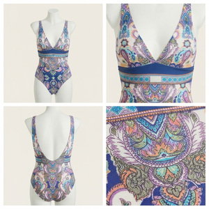 Women's <b>Bikini</b> Crew Neck Paisley Print High Waist Spandex Polyester Stretch Contrast Binding Eco-Friendly Breathable 1 Front - Product Image 5