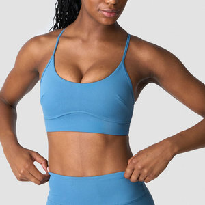 Sujetador deportivo de yoga de nailon para mujer, con espalda en Y, diseño liso, parte inferior acanalada personalizada, alta elasticidad, ajuste ceñido, color liso, para correr y entrenar - Product Image 1