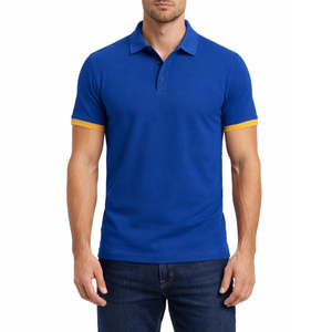 Polo Clásico Negro para Hombre, con Contraste en el Puño de la Manga Blanca, Corte Ajustado, Manga Corta, Estilo Casual Deportivo - Product Image 1