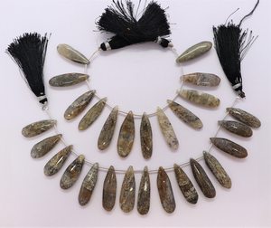 Perles de pierre de soleil noire naturelle, forme poire longue, lisses, 8x26-10x32MM, brin de 8 pouces, pour la fabrication de bijoux, vente en gros - Product Image 1