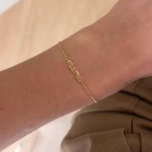 Mama Name Bracelets 14k Solid Gold Adjustable 6-7In Chain Link Dainty Lobster Clasp Minimalist Chunky Mother Day <b>Gifts</b> Wholesale - Product Image 2