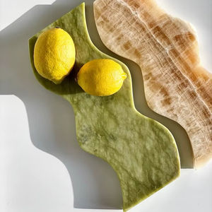 Plateau de service en marbre pour la décoration de la cuisine, plateau à charcuterie, plateau à fromage, centre de table en pierre pour les citrons, les collations, les desserts, luxe moderne - Product Image 1
