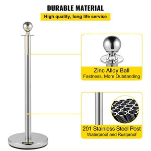 6 pezzi montanti in acciaio inossidabile in argento da 38 pollici con corda rossa retrattile per interni ed esterni - Product Image 3