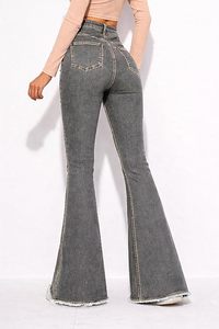 Jeans pour femmes à taille haute, coupe bootcut, denim extensible, coupe slim, bas évasé, jeans décontractés - Product Image 3