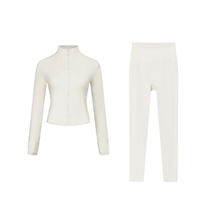 Women's Casual 2-Piece Sport Yoga Suit Set Breathable Quick Dry Knitted Spandex/Nylon Slim Fit Gym <b>Workout</b> <b>Jacket</b> Top & Leggings - Product Image 4