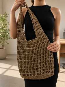 Bolso Tote de Malla de Fibra Vegetal Estilo Bohemio, Ecológico, Decoración del Hogar, Forma Irregular, Para Todas las Estaciones, Estilo Sala de Estar - Product Image 1