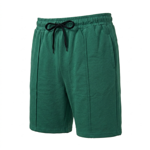 Shorts pour homme en mélange coton-polyester vert forêt avec cordon de serrage à la taille, décontractés, respirants, longueur bermuda, couleur unie, tricotés - Product Image 1