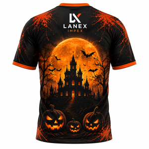 T-shirt d'Halloween pour hommes, imprimé personnalisé, motif citrouille 3D, château hanté, chauve-souris, noir et orange, manches courtes, streetwear décontracté, sport - Product Image 3