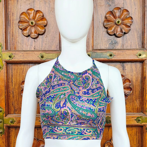 Débardeur en soie tissée 100 % paisley pour femme, écologique, respirant, décontracté, à col halter et dos nu, avec dentelle, plus de 10 couleurs, ODM - Product Image 1
