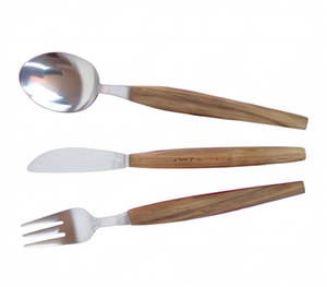Ensemble de couverts en acier inoxydable avec élégant manche en bois, parfaits pour la cuisine, les hôtels et les accessoires de table. - Product Image 1