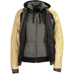SAMROZ SPORTS Leather Ladies <b>Hooded</b> Two Tone <b>Black</b> and Beige <b>Denim</b> and Leather <b>Jacket</b> - Product Image 3