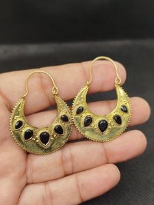 Hot Sale Handmade High Quality black onyx Gemstone Earring Brass Plated Pendant Earring - Product Image 2