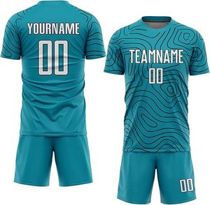 ชุดเสื้อฟุตบอลสีเขียวอมฟ้าแบบซับลิเมชั่นสำหรับผู้ชาย แขนสั้น คอกลม ระบายอากาศได้ดี พร้อมพิมพ์ชื่อทีม เหมาะสำหรับทุกฤดูกาล - Product Image 1