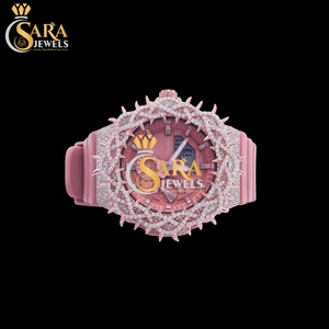 Elegant Half Iced <b>Red</b> Rubber Strap Moissanite Diamond Watch Luxury Antique Square Case Hip Hop Business New Arrival Analog 20mm - Product Image 4
