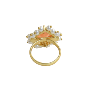 Anillo de piedra naranja de Laxmi Jewellers, anillo de cóctel ajustable chapado en oro con perlas y circonia, joyería fina para mujer - Product Image 2