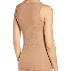 Camiseta sin mangas de la mejor calidad para mujer, elástica, de spandex/poliéster, acanalada, informal, transpirable, con tela suave al tacto en la parte delantera. - Product Image 3