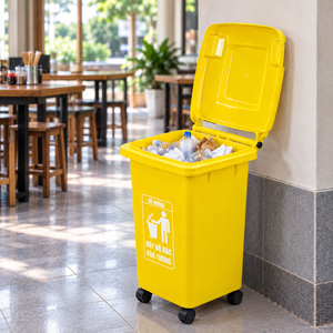 Heavy Duty <b>60L</b> Rolling Waste <b>Bin</b> Lift Lid Garbage Can with Wheels Plastic Trash <b>Bin</b> for Home Hotel Restaurant - Product Image 1