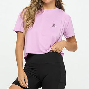 Crop top pour femme sur mesure, pour une utilisation en extérieur, couleur unie, manches courtes, confortable et écologique pour l'été - Product Image 2