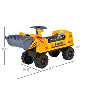 Escavatore Bulldozer Multifunzione Cavalcabile per Bambini 2-3 Anni Giallo con Volante e Vano Portaoggetti Sotto il Sedile - Product Image 3
