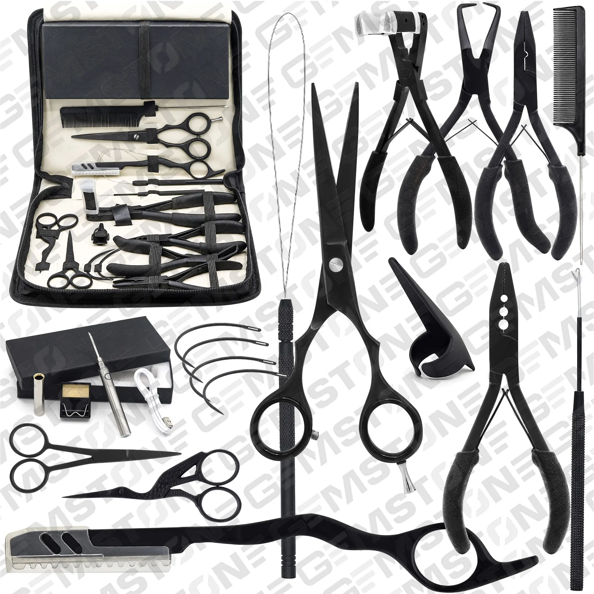 Все в одном, набор инструментов для наращивания волос с плоскогубцами, ножницами, крючками, петлями, клейкой лентой